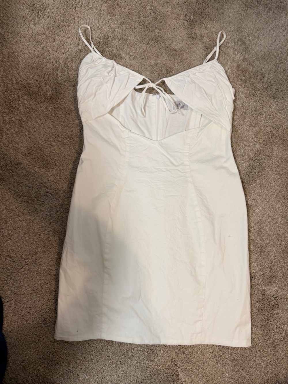 Oh Polly Cream Spaghetti Strap Tie-Front Mini Dress